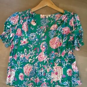 Rachel Zoe Vibrant Floral Blouse in Green and Pink